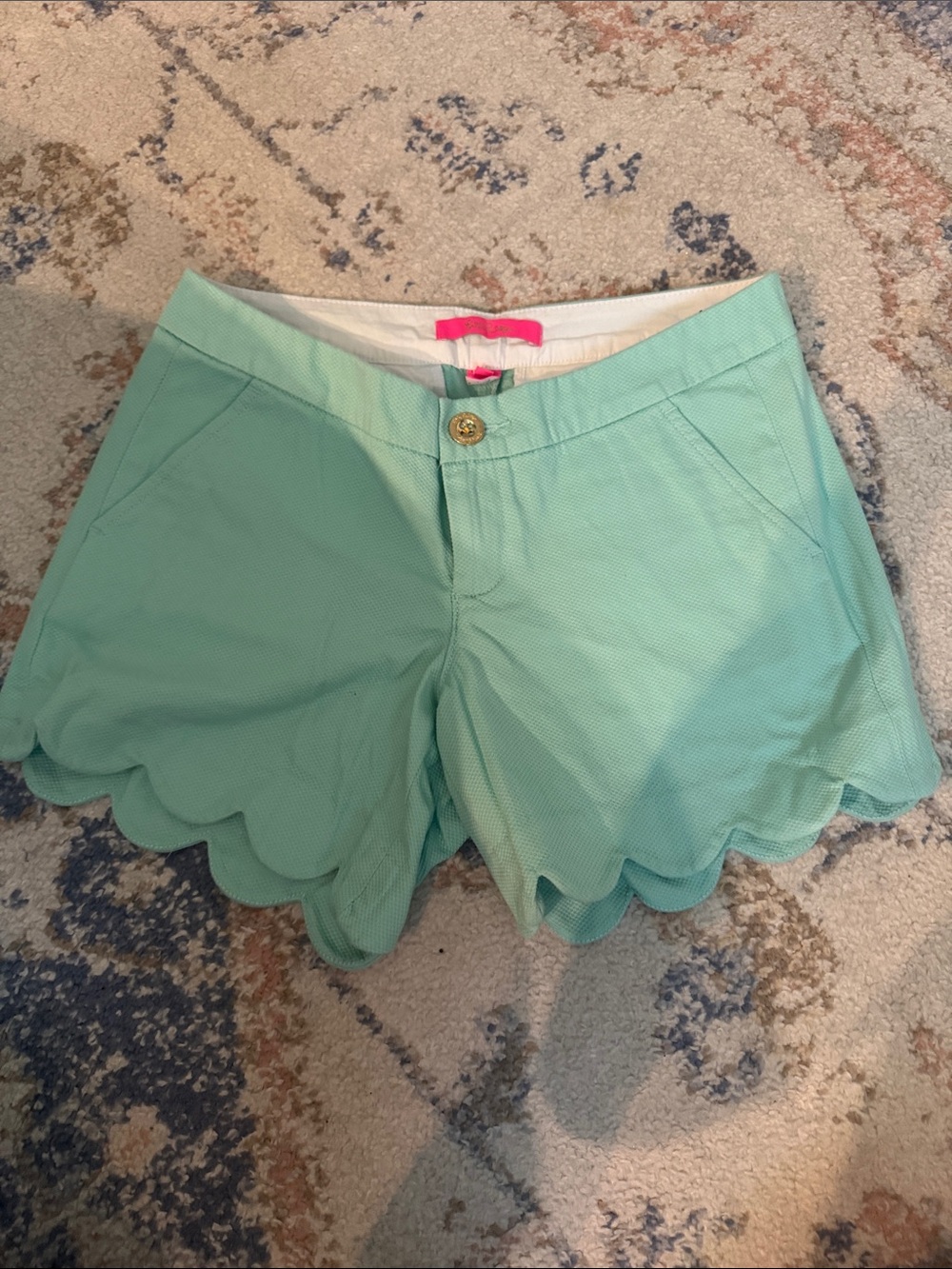 Lilly Pulitzer Mint Scalloped Hem High-Waist Shorts